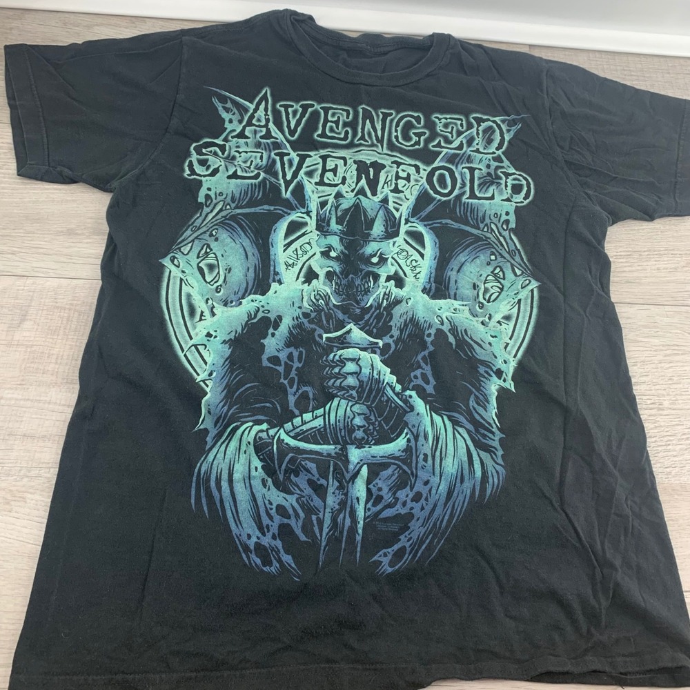 Avenged Sevenfold Skeleton King Band T-Shirt Mens Black Teal Graphic Tee 2013